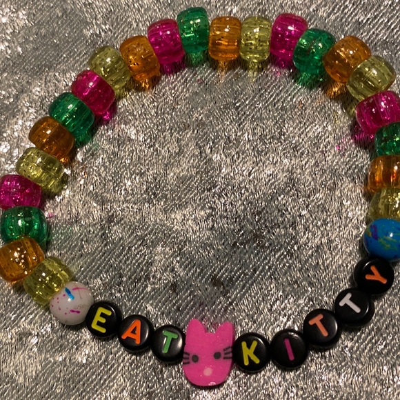 Hand Crafted Jewelry - Kandi eat kitty bracelet rave kawaii